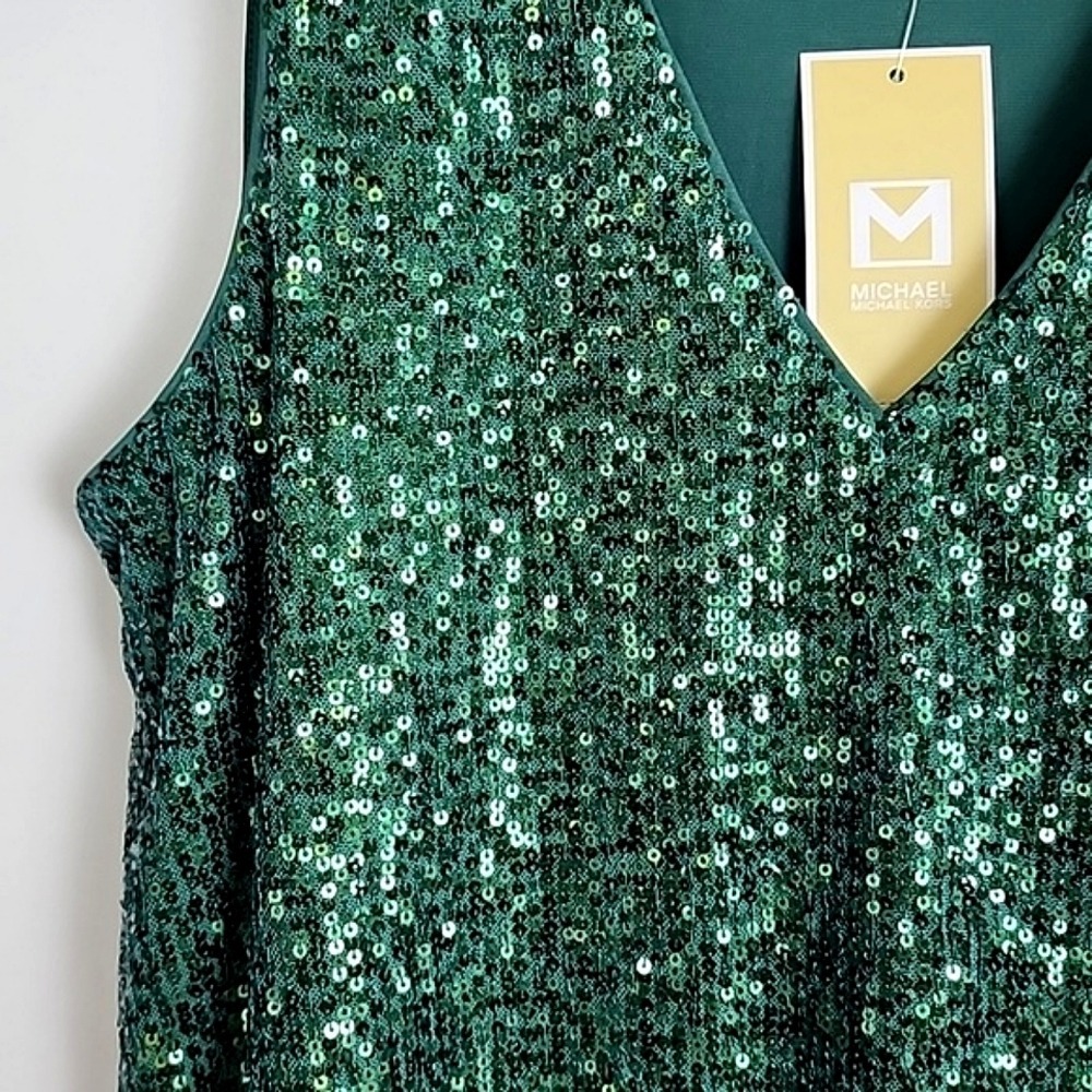 NWT Michael Kors Women's Sequin V-Neck Sleeveless Top Emerald Green XS - Picture 7 of 12